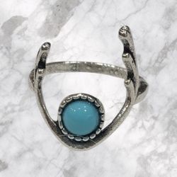 Natural turquoise bezel set statement, quality, titanium silver new size seven ring