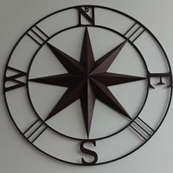 20 Inch Round Distressed Metal Wall Compass