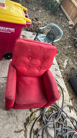 Red Fabric Tufted Armchair