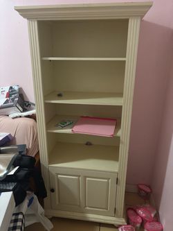 Cream Wood Bookcase with Cabinet