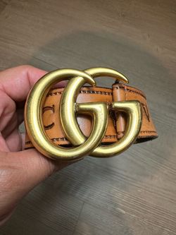 Rare Gucci Loved Embossed Leather Belt 85/34 Double G Brown 2018