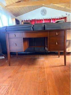 Vintage MCM Broyhill Brasilia Desk (Original Rattan & Pulls)