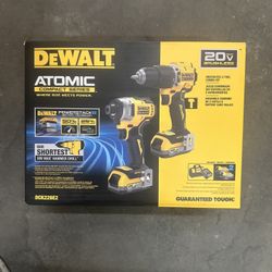 DeWalt 20V MAX ATOMIC Cordless Brushless 2 Tool Compact Hammer Drill and Impact Driver Kit