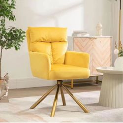 180° Swivel Velvet Living Room Chair Modern Dining Armchair with Golden Legs Ergonomic Upholstered A