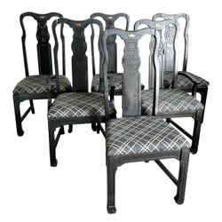 Chinoiserie Black Wooden Dining Chairs by Singer Furniture-Set of 6