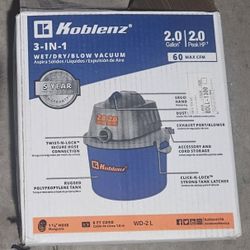 Koblenz WD-2L 2 Gallon 3-in-1 Wet/Dry/Blow Vacuum