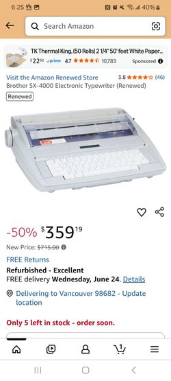 Brother SX-4000 Electronic Typewriter – Tested & Working – Original $715
Description:
Brother SX-4000 Electronic Typewriter in good condition. Tested 