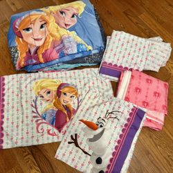 6Pc Disney Frozen Elsa Anna Olaf Full/Queen Size Bedding Comforter Set Sheets, Bedskirt, Pillowcases