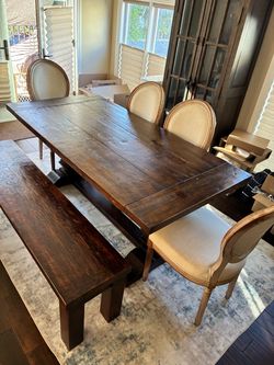 Restoration Hardware Salvage Wood Table, Bench & 4 Chairs