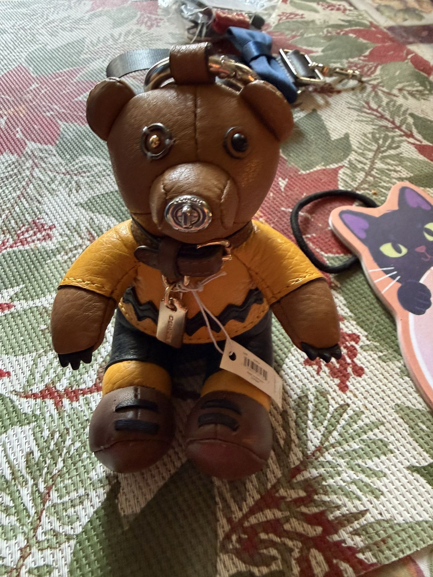Rare Coach Charlie Brown Bear Leather Keychain 