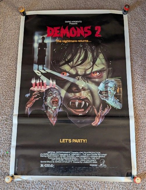 Vintage 1987 DEMONS 2 MOVIE HORROR THRILLER POSTER 27"x 41" VERY RARE