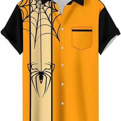 Halloween Shirts for Men, Funny Spooky Pumpkin Ghost Spider Monster Costume Halloween Short SleeveXL