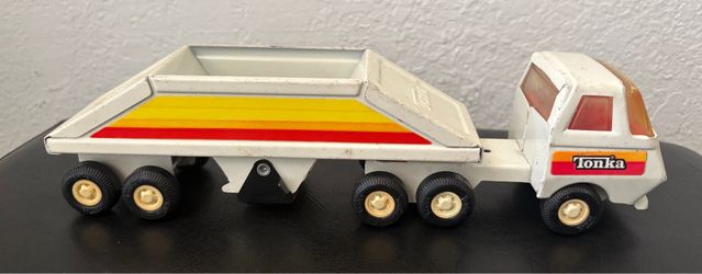 1970s Tonka Truck Metal Belly Bottom Dump White Orange 10 Wheel Tractor 70s