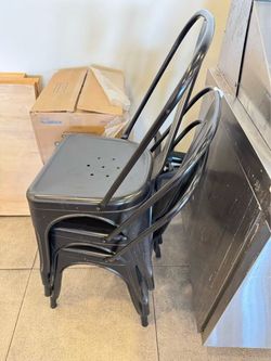 Black Metal Stackable Dining Chairs Set