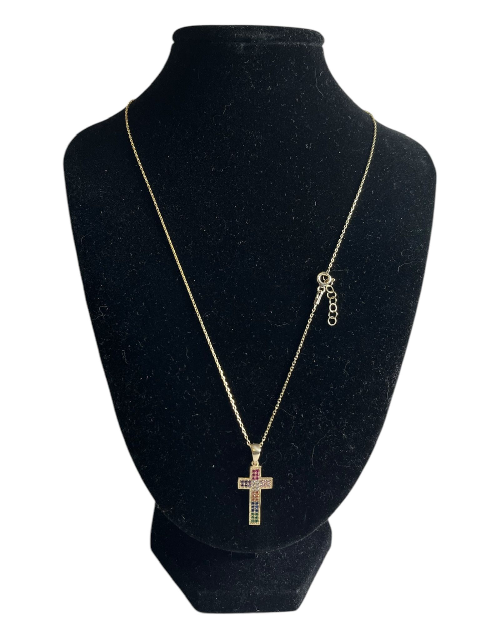 Gold Over Sterling Silver Multi-Color Cross Pendant