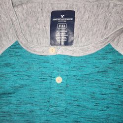 Mens American Eagle grey and teal baseball flex tee XL 