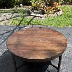 Round Wood Coffee Table with Lower Shelf