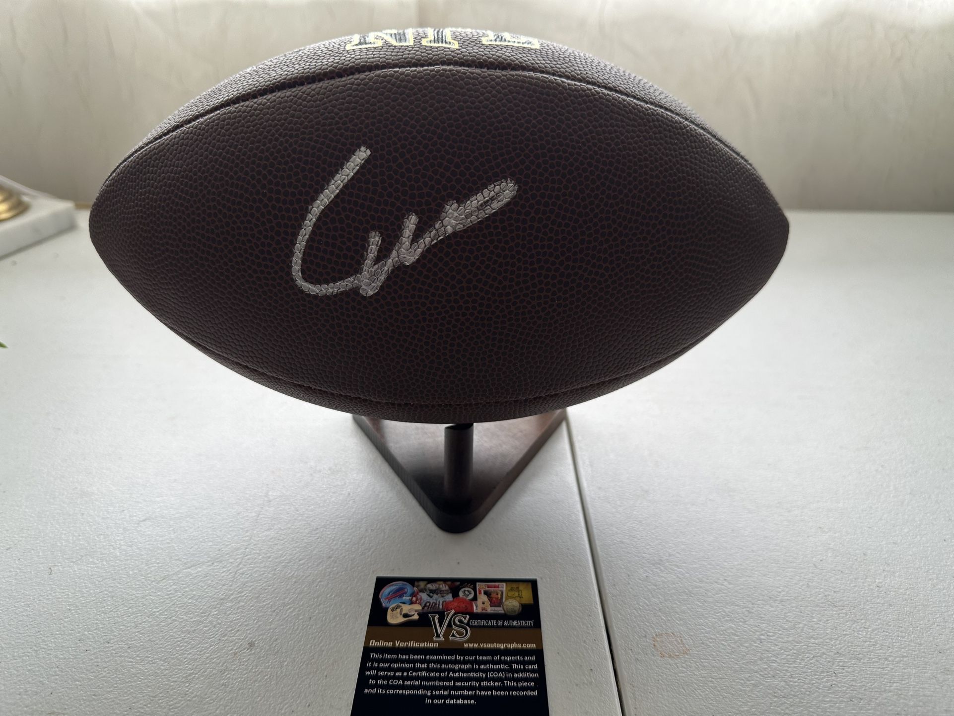 CAM WARD SIGNED TENNESSEE TITANS AUTOGRAPHED WILSON FOOTBALL w/COA - 677