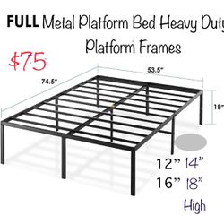 12” or 14” or 18” Full Size Metal Platform Bed Frame w/Heavy Duty Steel Slat Mattress Foundation (No Box Spring Needed), Blackc