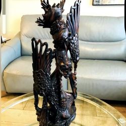 Vintage Indonesian Exotic Dancer Hand Carved Wood Extra Large 27” Rare