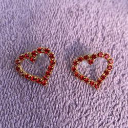 Vintage Red Rhinestone Heart Shape Stud Earrings 
