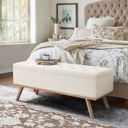 LUE BONA Modern Beige Storage Ottoman