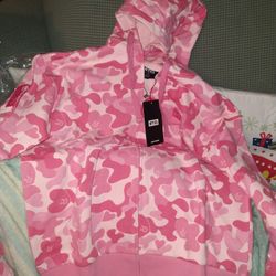 Camouflage Character Unisex Zip Up Hoodie Sweatshirt Pullover (LARGE) Pink