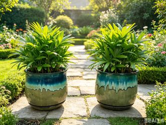 1 pair of a glazed ceramic pots/planters, 12x15”
