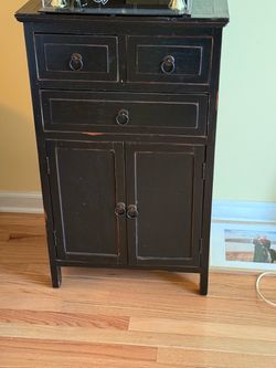Black Wood Cabinet with Drawers and Doors
