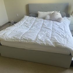IKEA Upholstered Queen Bed 4 storage boxes, Kabusa light gray (Mattress available for additional $)