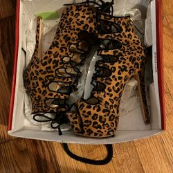 Lace Up Leopard Cheetah print With Back Zipper Platform 