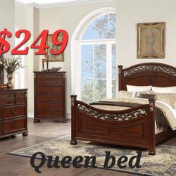 QUEEN BED ADD MATTRESS $199 FINANCE IS EASY NO CREDIT IS OK