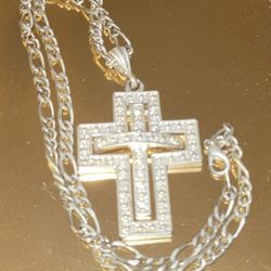 New 2.75" Double Floating Cross Necklace