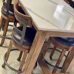 Today DINING SET; Bar Height Quartz TABLE & 4 Swivel Padded BARSTOOL CHAIRS. All Like New! REDUCED QUICK SALE, first come
