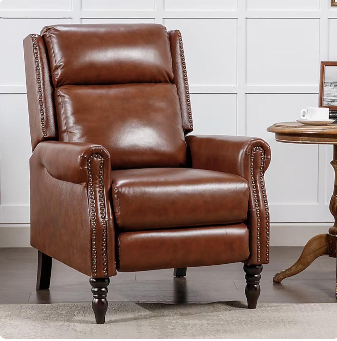 26 in. W Red Brown Living Room Chairs Recliner Armchair with Nailhead Trim