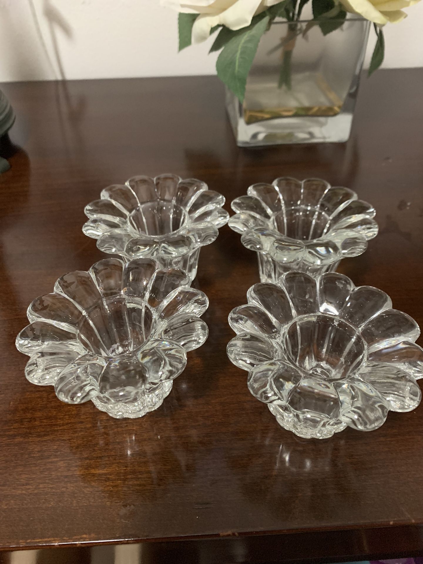 Vintage Clear Glass Candle Holder Marked KIG Set Of 4