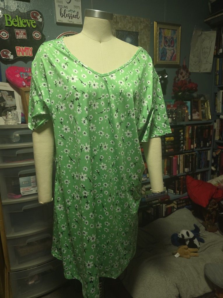 2xlarge Green With White Flowers knee Length