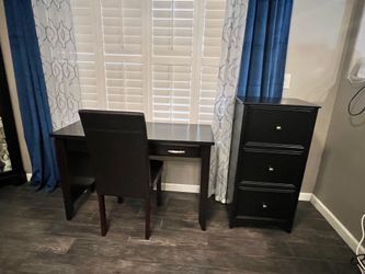 Desk, File Cabinet, and Chair