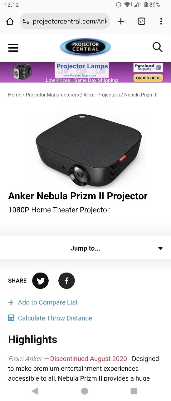 Anker Nebula Prizm II Projector (Excellent Condition!)