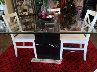 Dining Table With Marble Stand 5 Chairs Been In Storage Asking $400 Obo Very Heavy 