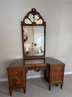Antique Vanity With Mirror And Bed Table