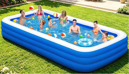 Extra Large Inflatable Pool For Adults, 145" X 74" X 22" Oversized Blow Up Family Swimming Pool, Durable Thickened Above Ground Pool For Backyard, Out