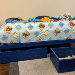 All Wood Platform Bed Twin Size With pull Out Drawers