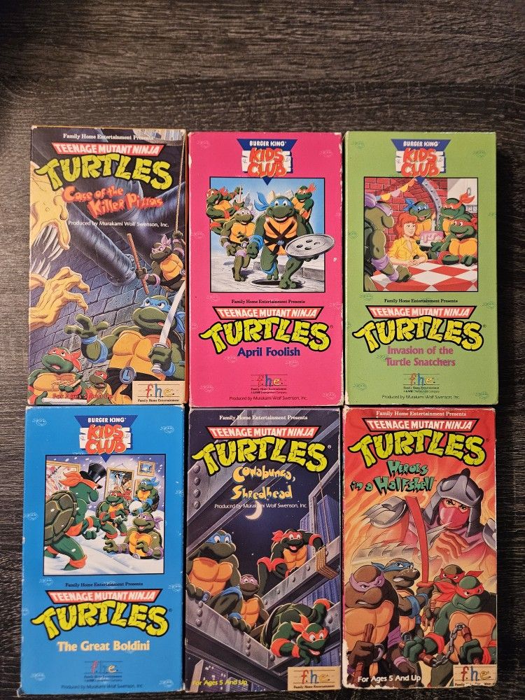 (6) 1990 TMNT Original Burger King VHS Cassette Tapes Teenage Mutant Ninja Turtles
