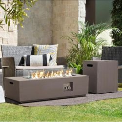 42’’ Propane Fire Pit Table Set with Tank Holder, CSA Certifed 50,000 BTU Outdoor Firepit Table, Wind Guard & Glass Stones, Smoke-Free Rectangular Fir