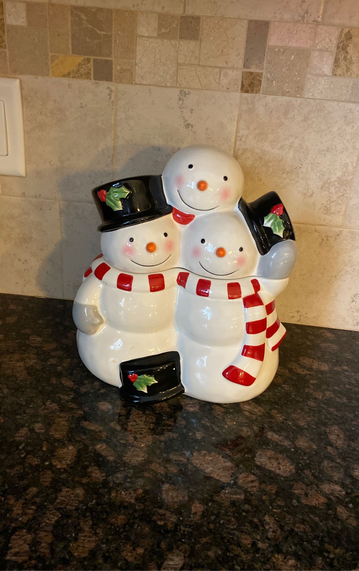 Christmas snow man cookie jar