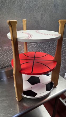 Sports-Themed 3-Tier Wooden Display Stand