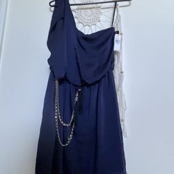 Navy Blue One Shoulder Dress