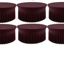 Leegleri 6 Pack Burgundy 60inch Spandex Round Tablecloths, Stretchy 120inch Fitted 5FT Round Table Cloths, Wrinkle