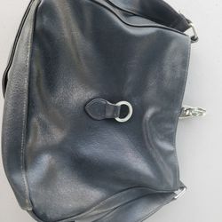 Purse large black leather flip over purse, metal clip
